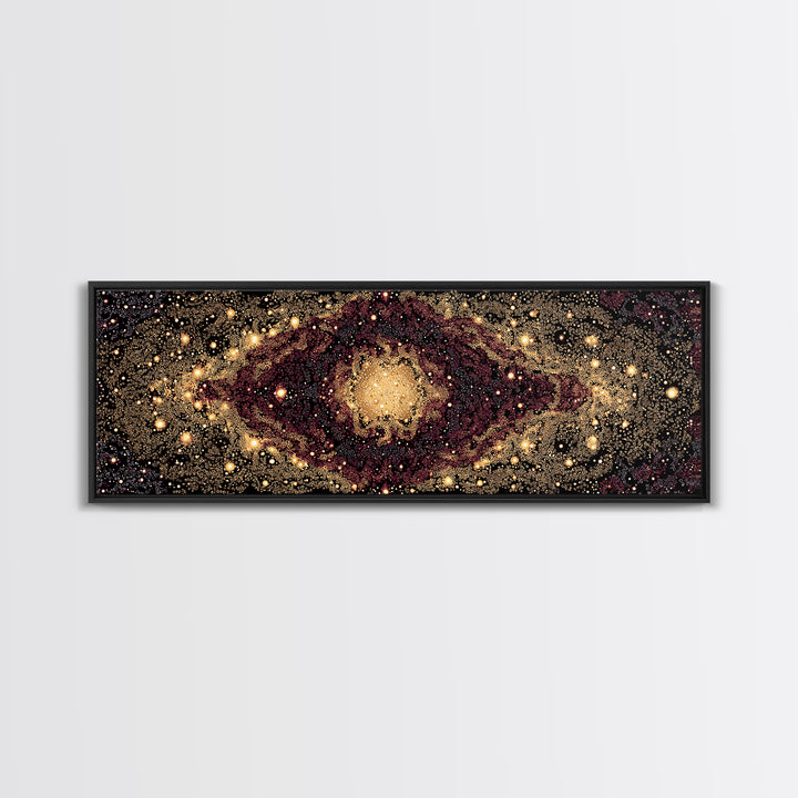 Golden Cosmic Eye Galaxy With Starlit Orbit Wall Art, Black And Gold Abstract Art, Spiritual Decor, Mystical Canvas Print