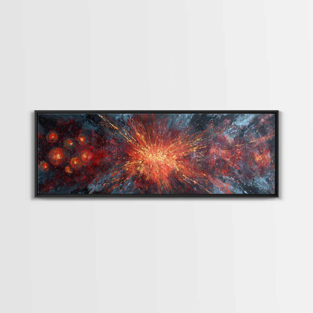 Exploding Nebula Canvas Print, Red Gold Galaxy Abstract Wall Art, Modern Space Decor, Large Statement Artwork For Living Room