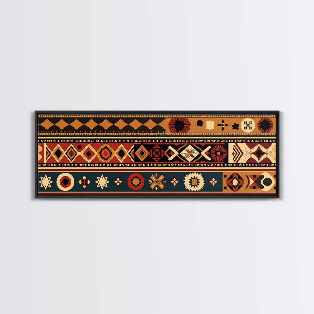 African Geometric Textile Pattern Canvas Print, Tribal Wall Decor, Ankara Motif Art, Boho Afrocentric Living Room Decor Gift