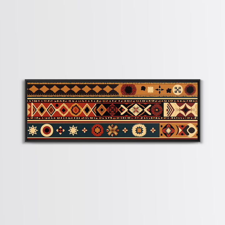 African Geometric Textile Pattern Canvas Print, Tribal Wall Decor, Ankara Motif Art, Boho Afrocentric Living Room Decor Gift
