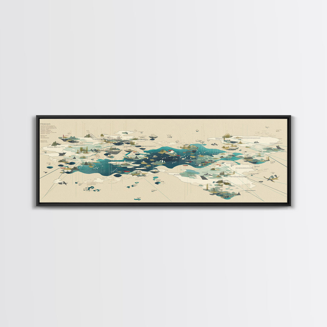 Abstract Teal Island Cartography Canvas Print, Modern Geometric Wall Art, Minimalist Office Decor, Contemporary Home Gift