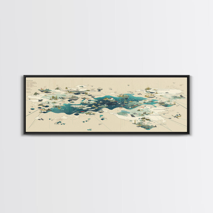 Abstract Teal Island Cartography Canvas Print, Modern Geometric Wall Art, Minimalist Office Decor, Contemporary Home Gift