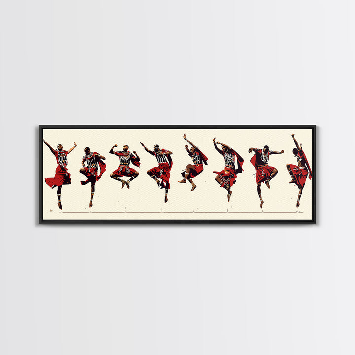 Traditional Maasai Dance Line Canvas Print, African Art Prints, Red Tribal Wall Decor, Afrocentric Culture Gift For Home