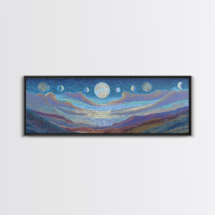 Blue Moon Phase Dreamscape Wall Art, Mystical Wall Art, Spiritual Home Decor, Dreamy Abstract Canvas Print, Blue Nature Scene Art