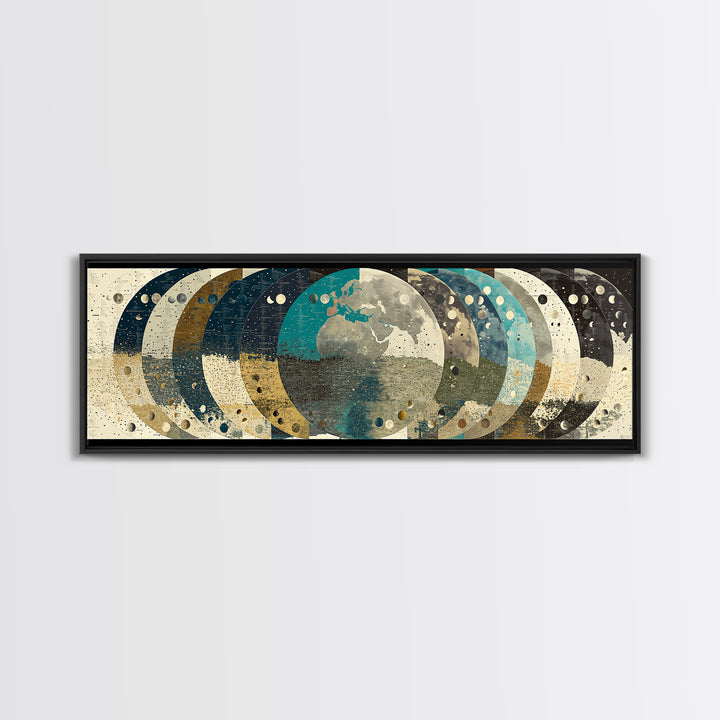 Abstract Earth Globe Circles Canvas Print, Modern Wall Art, Geometric Wall Art, Teal And Gold Home Decor Gift For Living Room