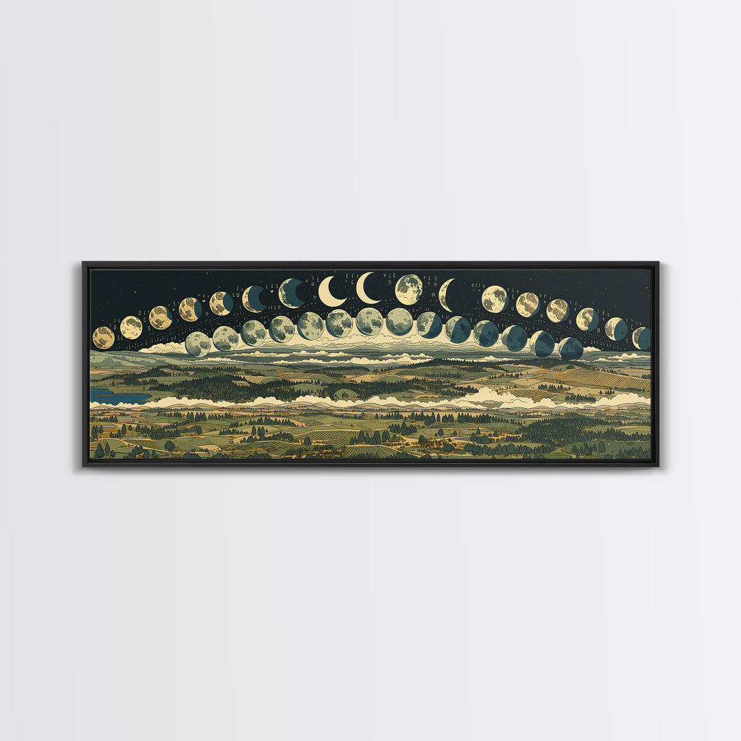 Moon Phase Landscape Panorama Wall Art, Spiritual Wall Art Print, Nature Scene Art, Mystical Canvas Print, Home Decor Gift