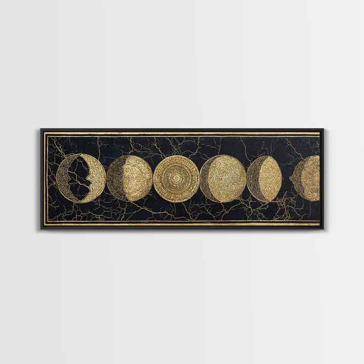 Gold Moon Phase Celestial Wall Art, Black And Gold Art, Spiritual Wall Decor, Mystical Canvas Print, Elegant Home Decor Gift