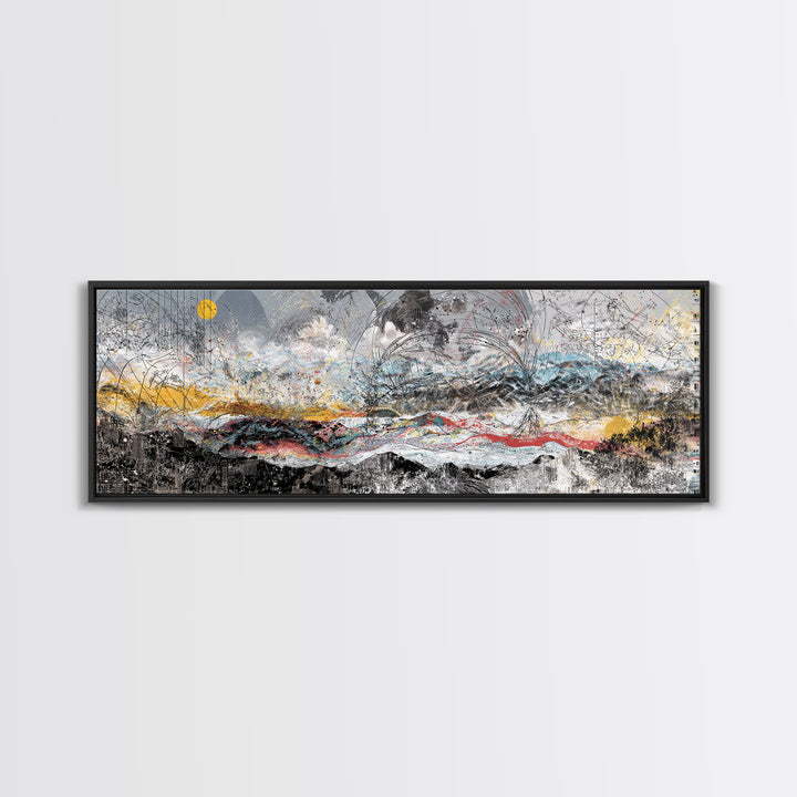 Stormy Abstract Mountain Horizon Wall Art, Panoramic African Inspired Landscape, Modern Canvas Decor For Living Room Home Decor