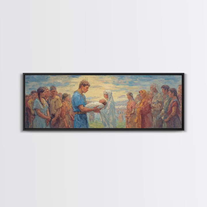 Serene Biblical Gathering Wall Art, Jesus Blessing Scene, African Inspired Spiritual Canvas Decor For Christian Home Gift