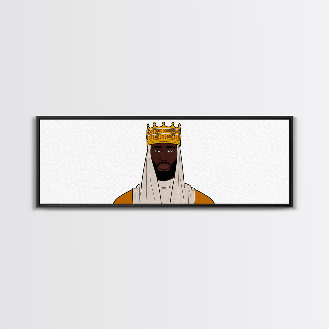 Crowned African King Portrait Canvas Print, Royal Black Man Wall Art, Minimalist Afrocentric Decor, Regal Home Gift For Him