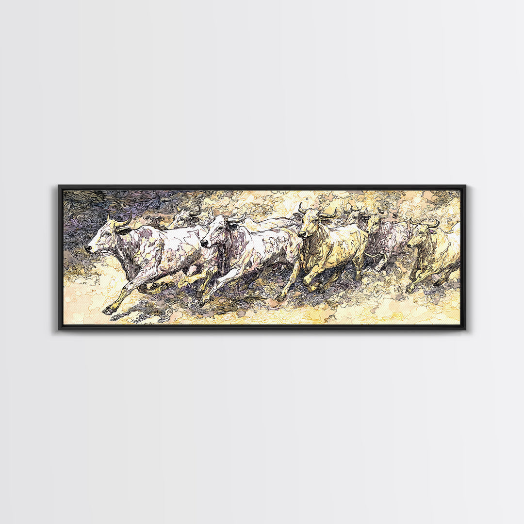 Galloping White Horses Canvas Print, Expressive Sketch Wall Art, Neutral Animal Artwork, Elegant Home Decor For Horse Lovers