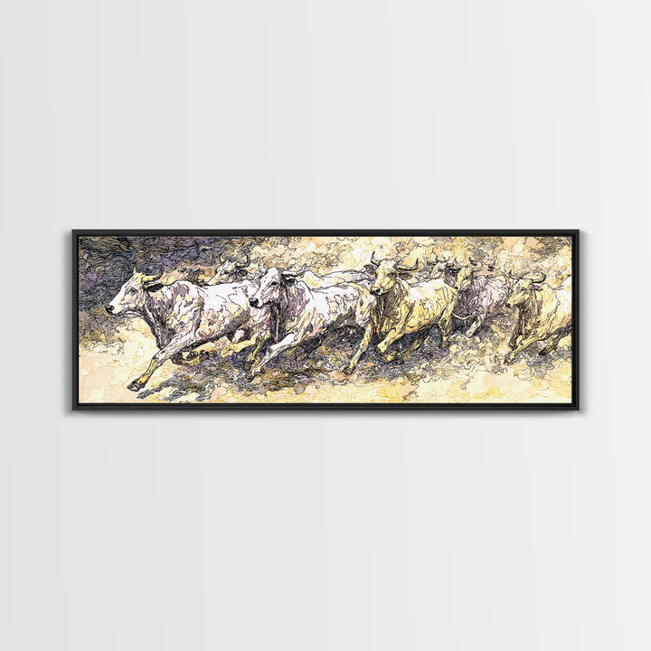 Galloping White Horses Canvas Print, Expressive Sketch Wall Art, Neutral Animal Artwork, Elegant Home Decor For Horse Lovers