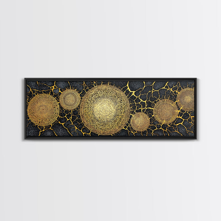Golden Geometric Circles Wall Art, Abstract Wall Art, Black And Gold Art, Textured Art Print, Luxury Canvas Print, Bold Decor