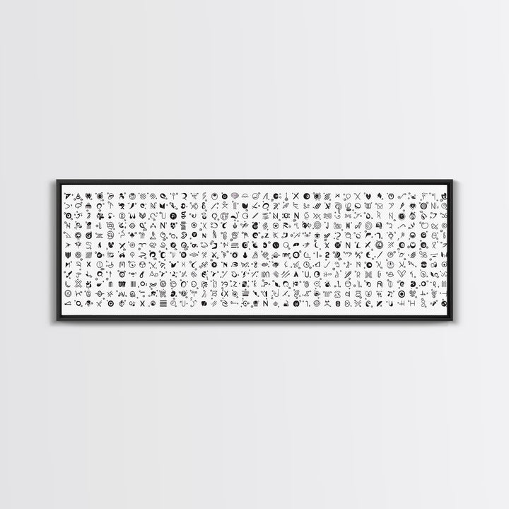 Black Ink African Symbols Pattern Canvas Print, Minimalist Tribal Wall Decor, Abstract Ethnic Art, Modern Office Art Print