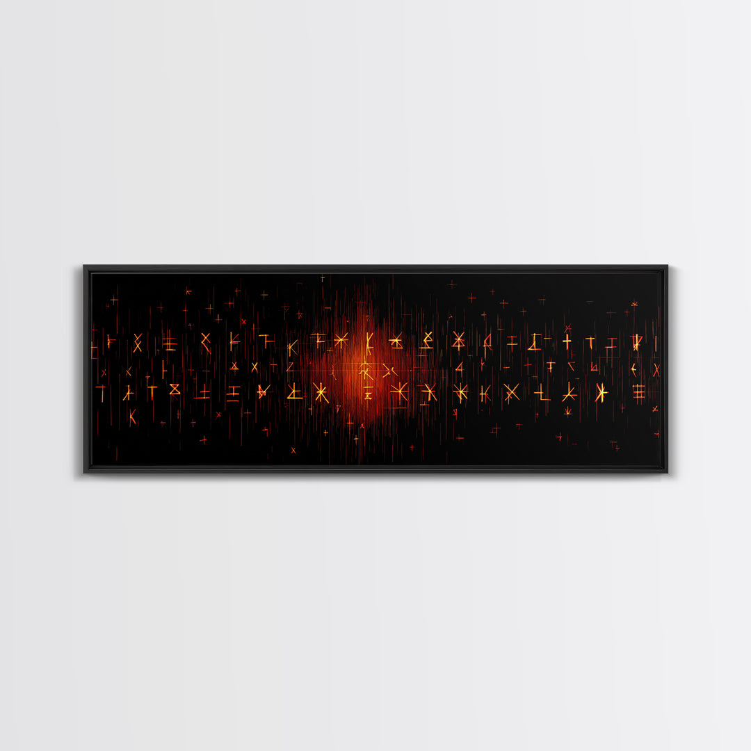 Glowing Orange African Rune Symbols Canvas Print, Mystical Black Wall Decor, Ancient Tribal Signs, Spiritual Art Print Gift