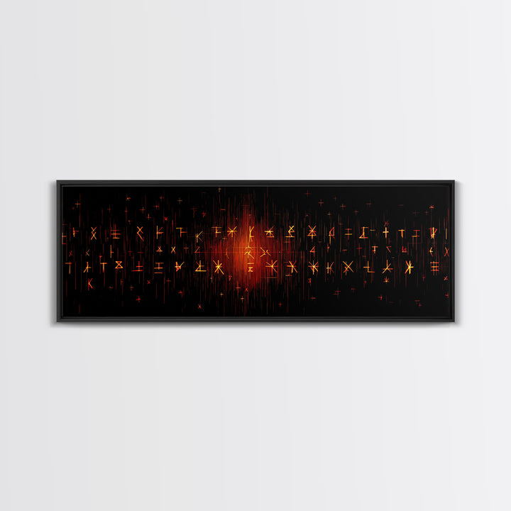 Glowing Orange African Rune Symbols Canvas Print, Mystical Black Wall Decor, Ancient Tribal Signs, Spiritual Art Print Gift