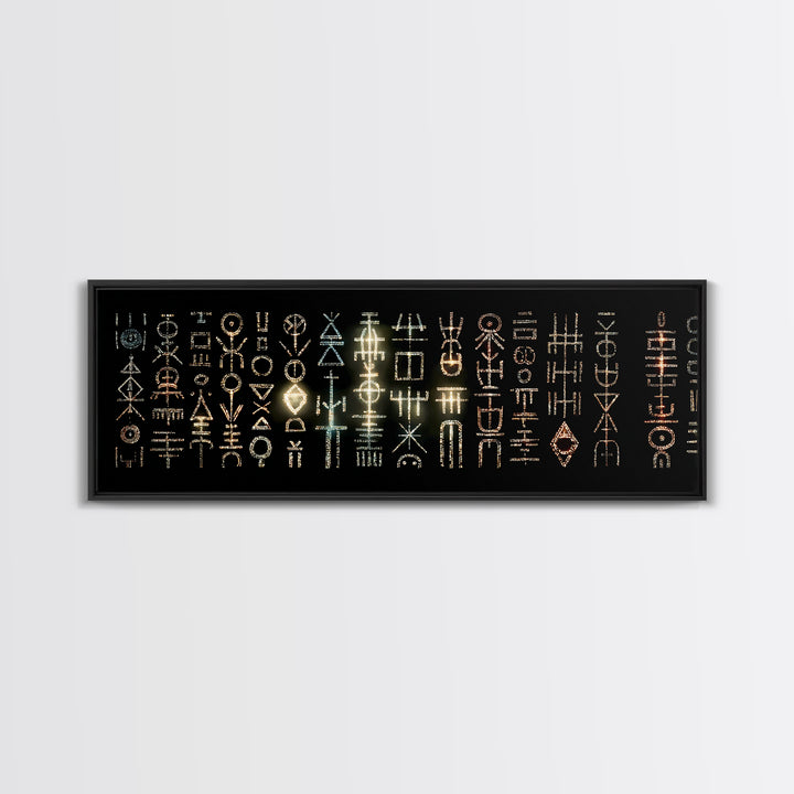 Illuminated African Tribal Icons Wall Art, Gold And Teal Symbol Pattern, Afrocentric Decor, Modern Cultural Art Print Gift