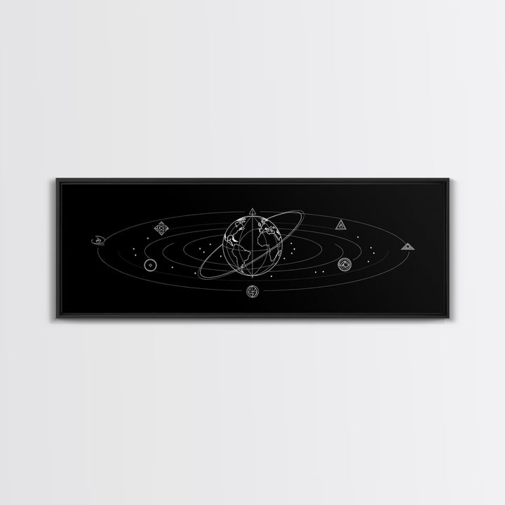 Minimal Celestial Orbit Diagram Wall Art, Black And White Space Poster, Modern Astronomy Decor, Geometric Gallery Print Gift