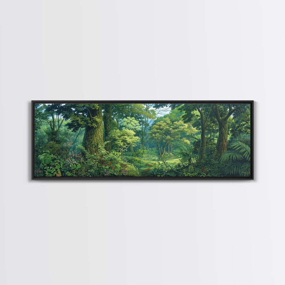 Bright Rainforest Garden Clearing Wall Art, Green Nature Canvas Print, Tropical Landscape Decor, Dreamy Home Decor Gift Idea