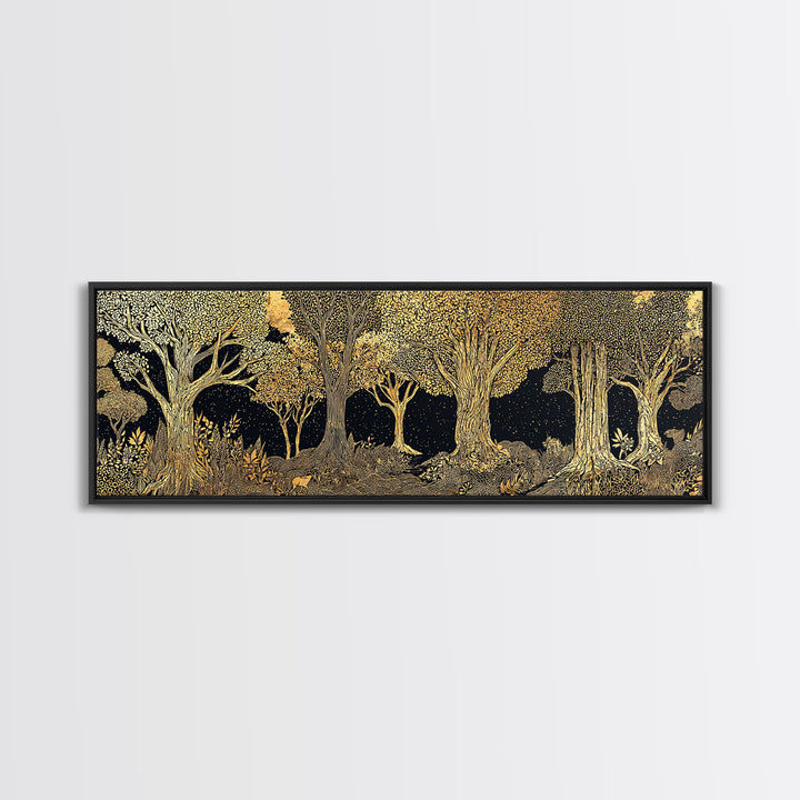 Black And Gold African Tree Forest Wall Art, Baobab Tree Print, Abstract African Art, Luxury Canvas Decor For Living Room