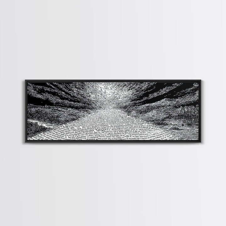 Monochrome Text Wave Abstract Wall Art, Black And White Art, Minimalist Canvas Print, Modern Office Decor, Statement Art