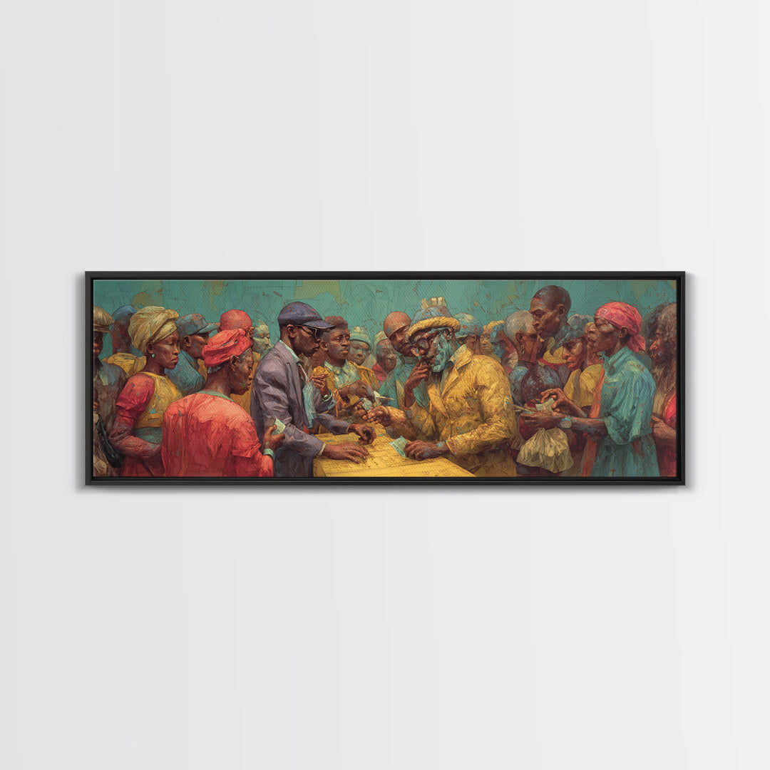 African Community Market Negotiation Wall Art, African American Art, Cultural Canvas Print, Tribal Decor, Bold Home Decor