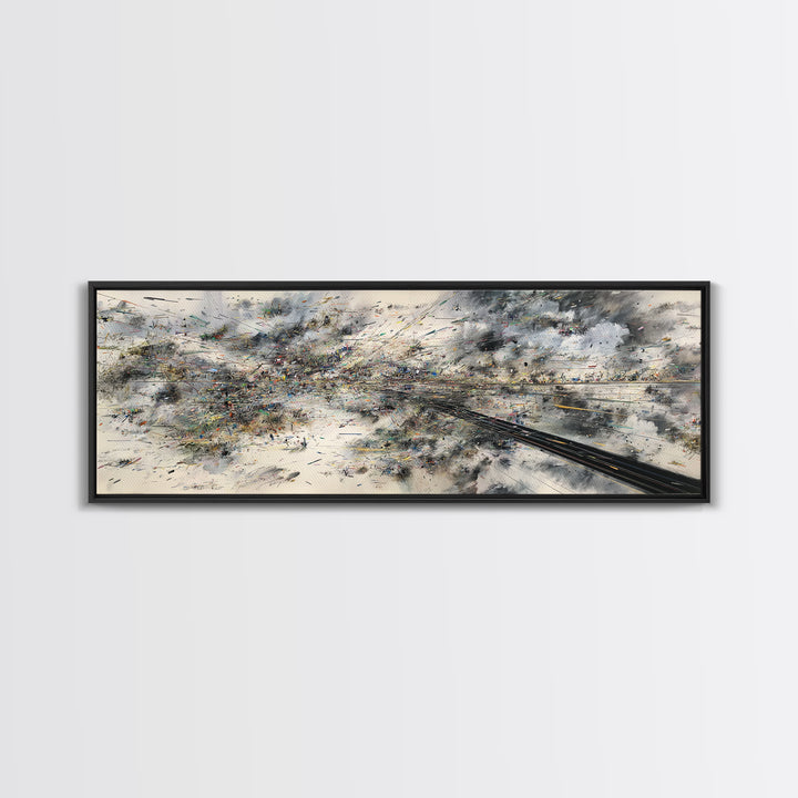 Abstract Aerial Rail Cityscape Wall Art, Urban Wall Art, Modern Canvas Print, Gray Black Statement Office Decor, Large Art