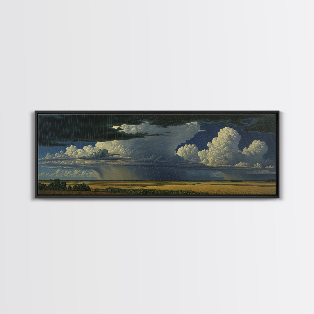 Rain Swept Plains With Thunderclouds Framed Canvas Print, African Landscape, Stormy Nature Scene Art, Large Wall Art Decor