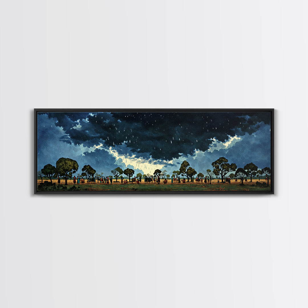 Stormy African Savanna Wall Art, Night Sky Tree Landscape, Afrocentric Canvas Decor, Cultural Safari Living Room Print Gift