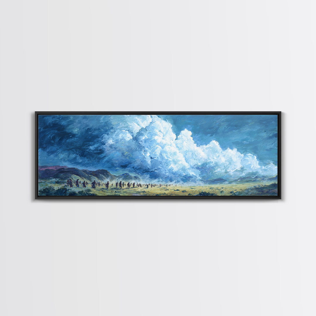 Blue Cloud Procession Wall Art, African Landscape Painting, Modern Canvas Decor, Serene Safari Living Room Art Print Gift