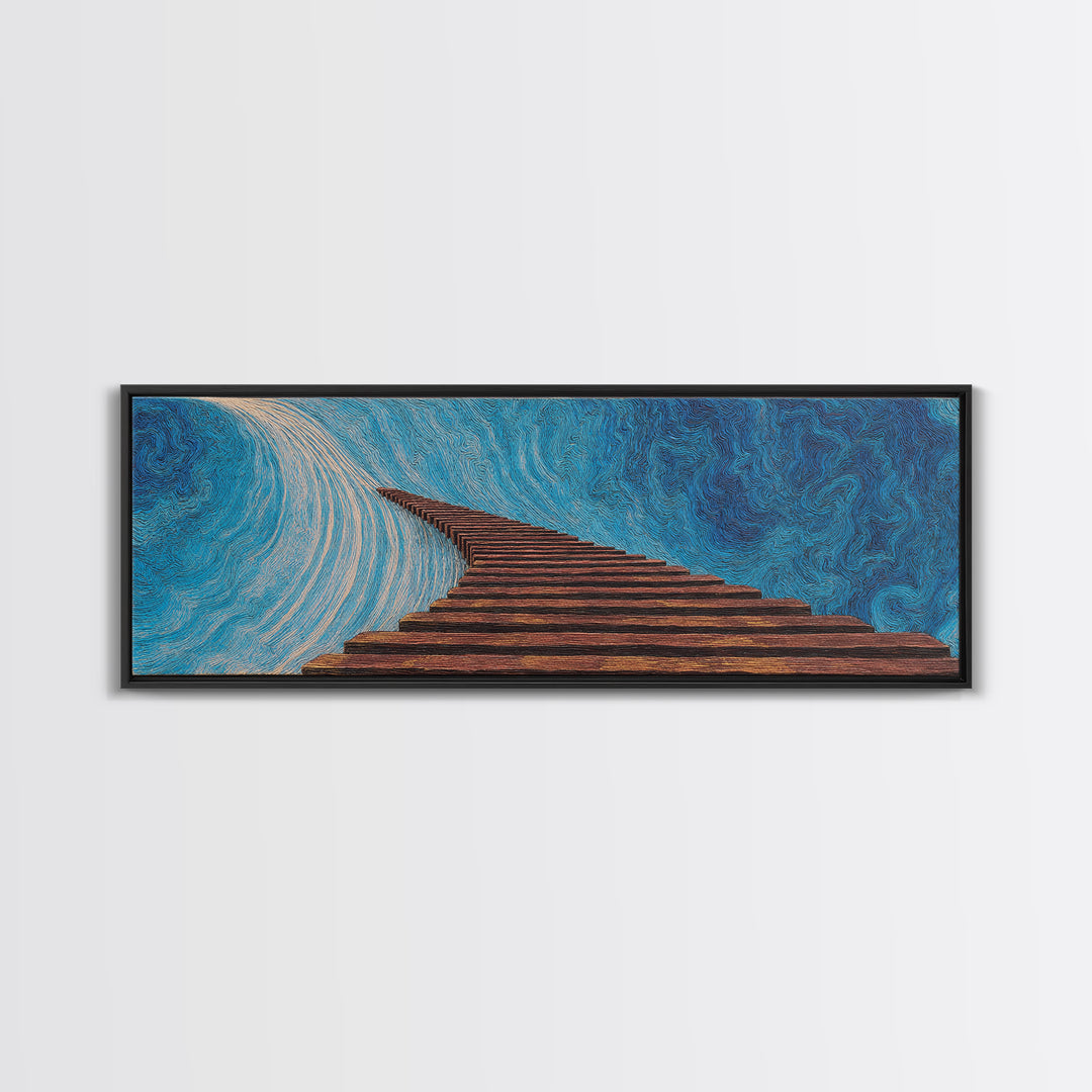 Surreal Wooden Stairway To Blue Sky, Abstract African Inspired Wall Art, Modern Canvas Art, Large Home Decor Gift, Statement Wall Decor