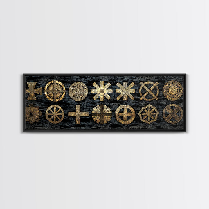 Gold Tribal Symbols On Black Texture, African Tribal Art Wall Art, Cultural Wall Decor, Ethnic Patterns, Bold Home Decor