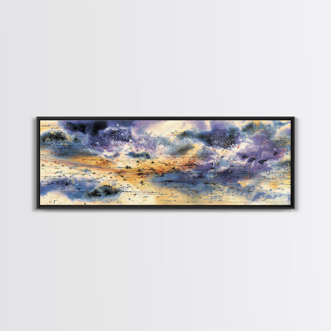Stormy Abstract Horizon With Birds And Golden Light, African Inspired Canvas Print, Contemporary Wall Art, Elegant Home Decor