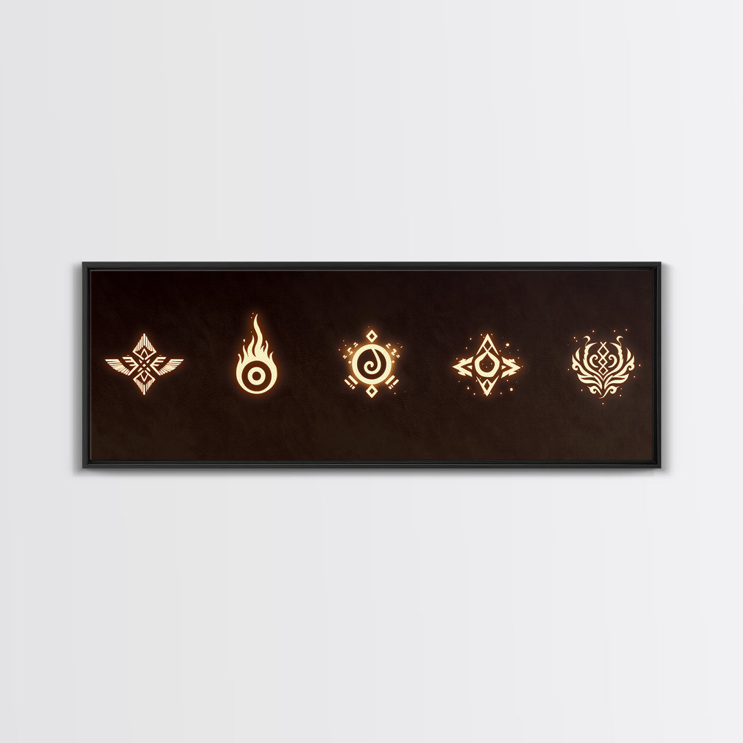 Glowing Tribal Element Symbols Wall Art, African Tribal Decor, Spiritual Canvas Print, Mystic Boho Home Decor Gift For Him