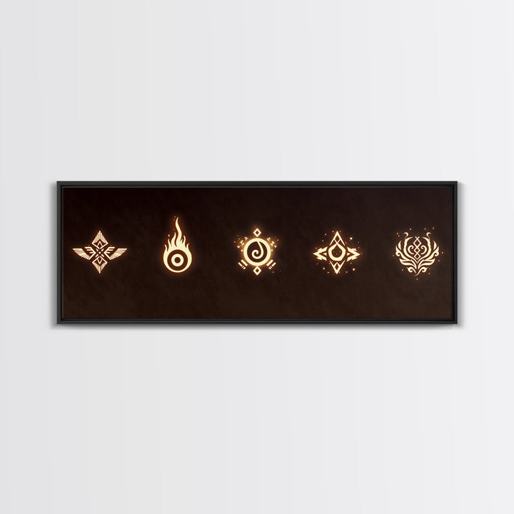 Glowing Tribal Element Symbols Wall Art, African Tribal Decor, Spiritual Canvas Print, Mystic Boho Home Decor Gift For Him