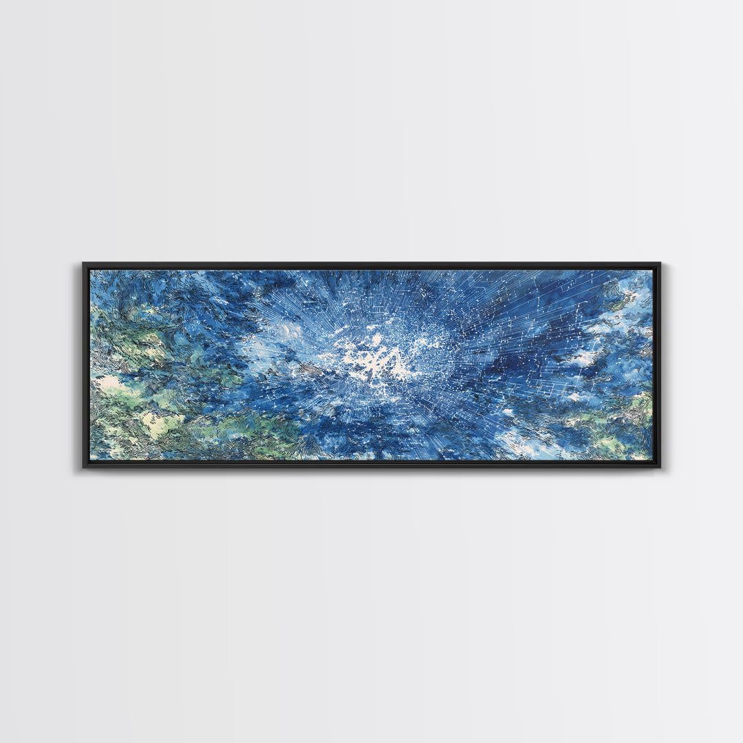 Blue White Ocean Splash Abstract Wall Art, Modern Canvas Print, Coastal African Inspired Decor, Large Living Room Art Gift