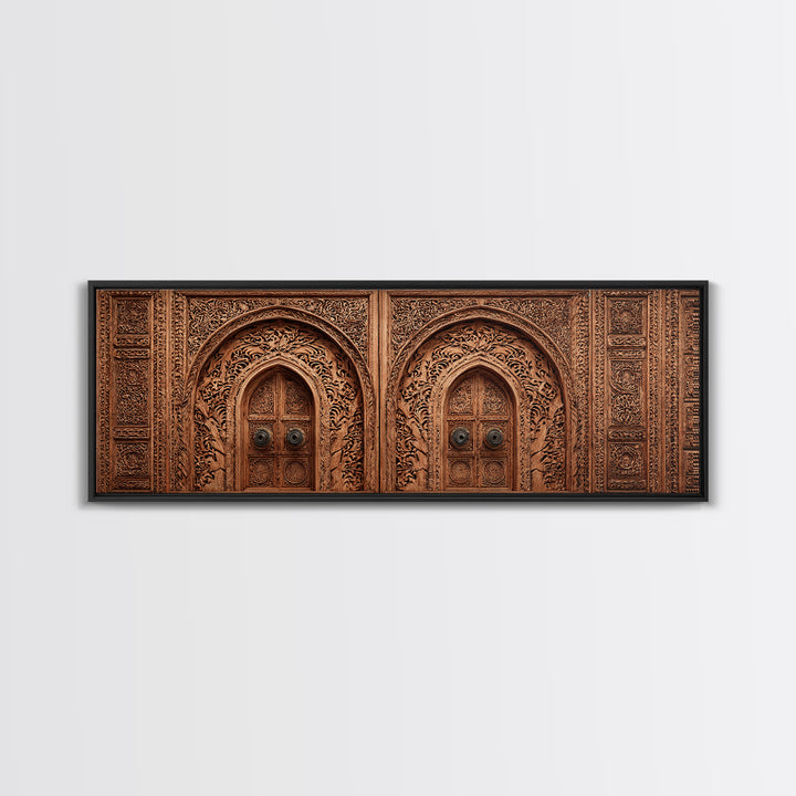 Carved Moroccan Double Door Framed Canvas Print, African Home Decor, Ethnic Wall Decor, Boho Wall Decor, Housewarming Gift