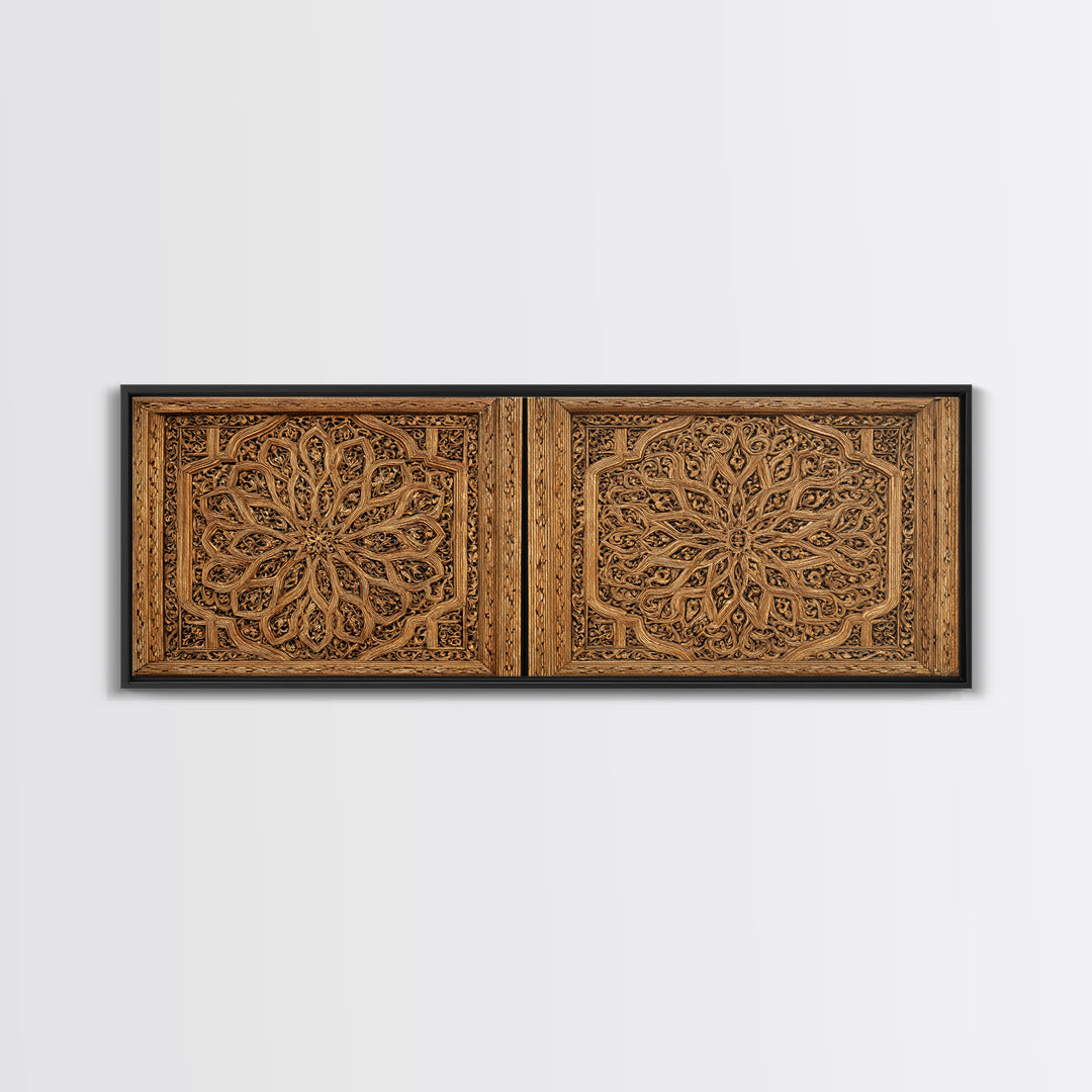Intricate Carved Floral Panel Framed Canvas Print, African Home Decor, Textured Art Print, Elegant Home Decor, Statement Wall Art
