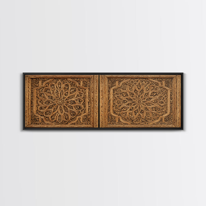 Intricate Carved Floral Panel Framed Canvas Print, African Home Decor, Textured Art Print, Elegant Home Decor, Statement Wall Art