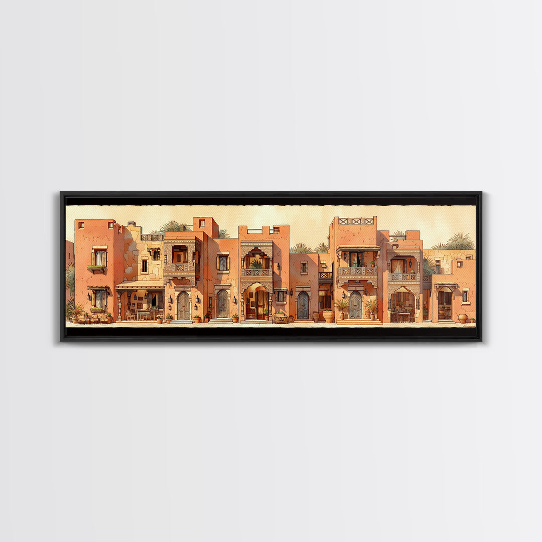 Terracotta Desert Town Facades Wall Art, Moroccan Architecture Poster, African Home Decor, Modern Canvas Print, Boho Wall Decor