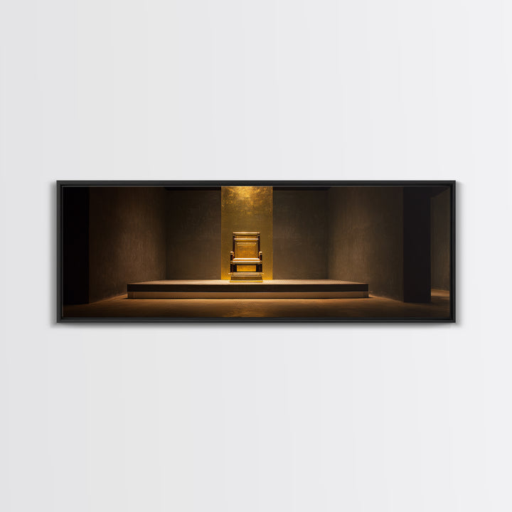 Golden Throne In Shadowed Sanctuary Canvas Print, Spiritual Wall Art, Black And Gold Art, Luxury Canvas Art, Bold Home Decor
