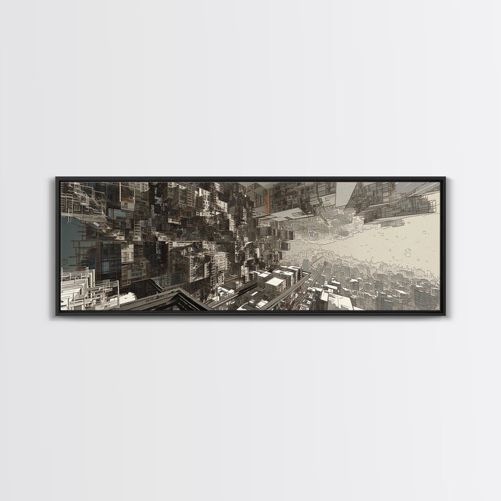 Futuristic Abstract Cityscape Corridor Wall Art, Urban Wall Art, Modern Canvas Art, Digital Art, Statement Wall Decor, Office Art