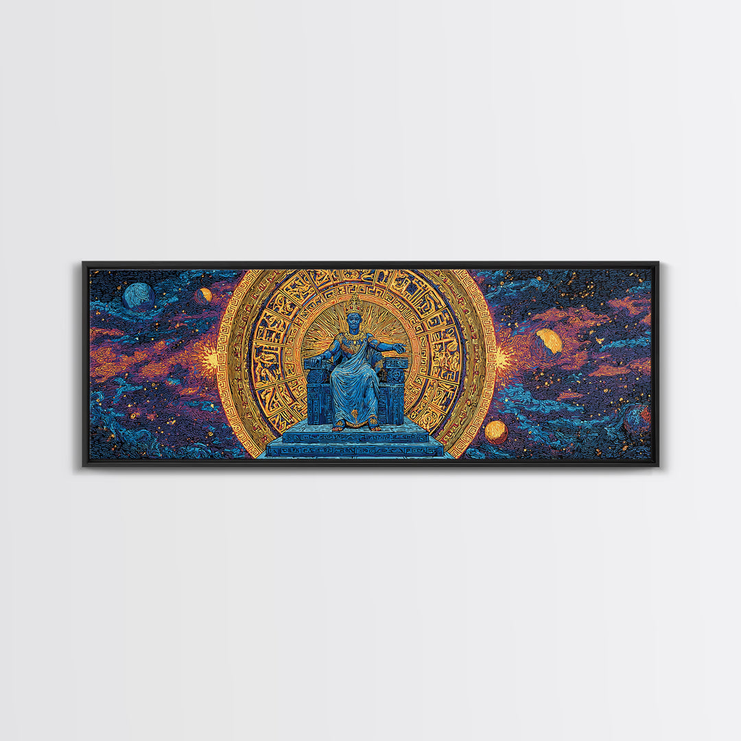 Cosmic African Goddess On Throne Canvas Print, Spiritual Wall Art, Afrocentric Decor, Gold Black Mystical Statement Piece