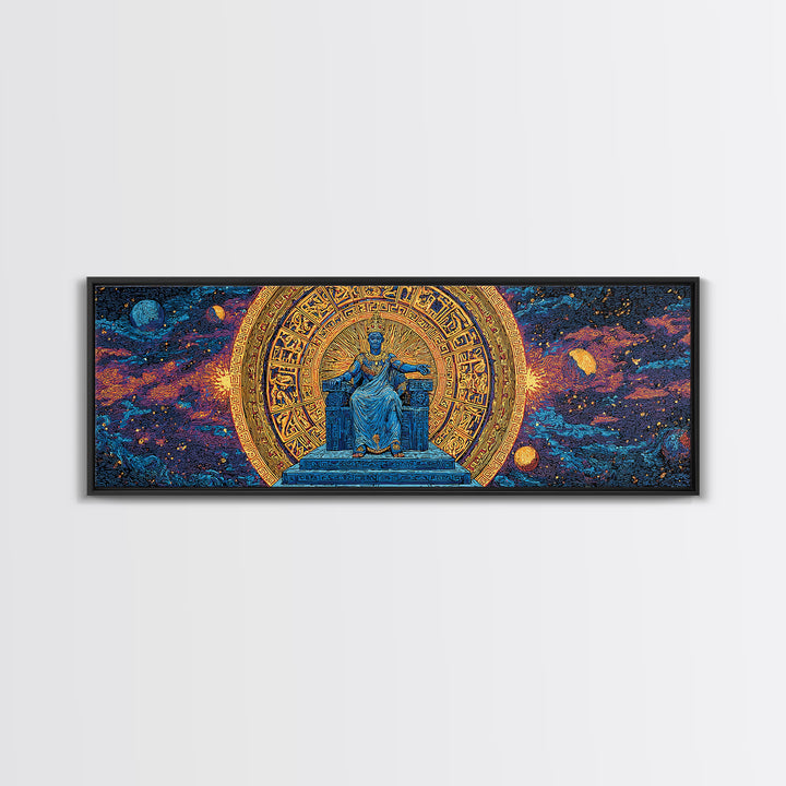 Cosmic African Goddess On Throne Canvas Print, Spiritual Wall Art, Afrocentric Decor, Gold Black Mystical Statement Piece