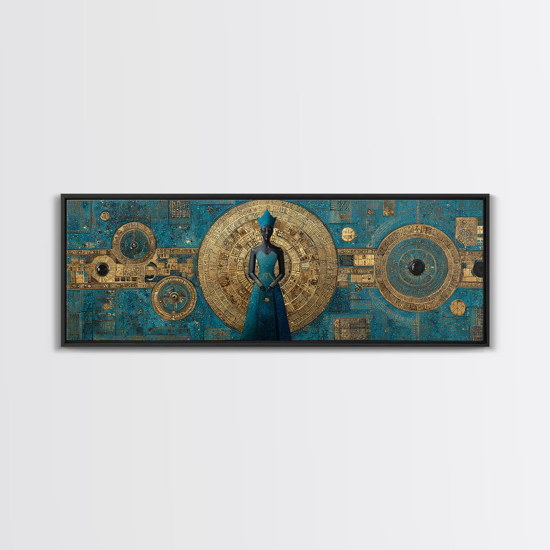 Blue And Gold African Goddess Figure, Geometric African Wall Art, Luxury Canvas Print, Afrocentric Living Room Decor Gift