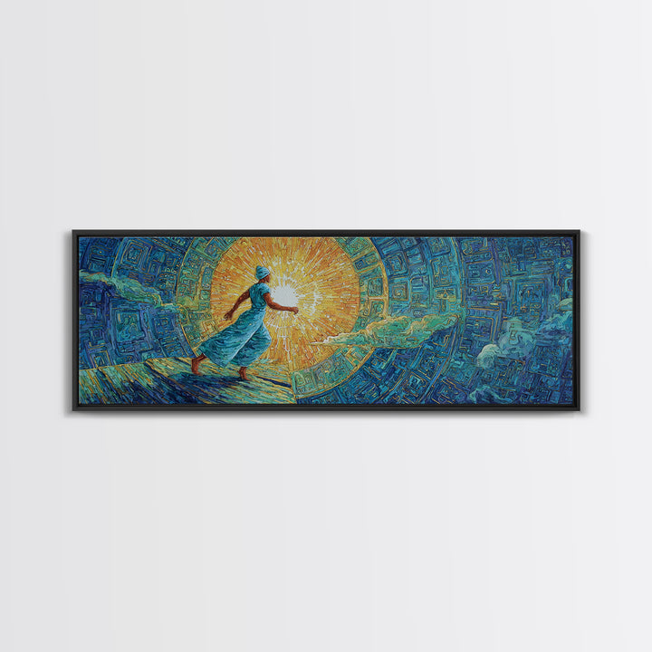 Blue Robed African Woman In Sunlight, Abstract Wall Art, Dreamy Canvas Print, Textured African Art Living Room Decor Gift