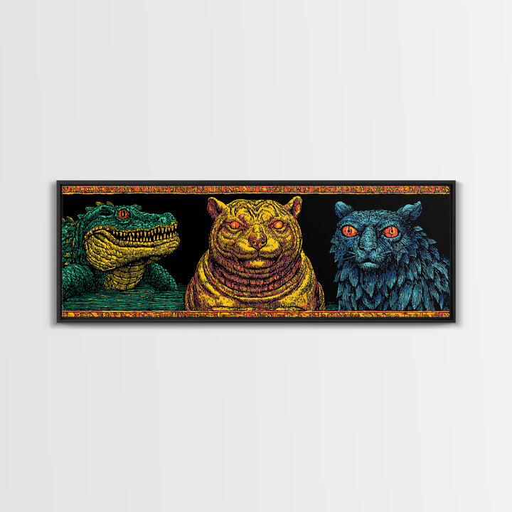 Crocodile Jaguar And Black Panther Portraits, African Safari Art Canvas Print, Jungle Wall Art, Bold Animal Home Decor Gift