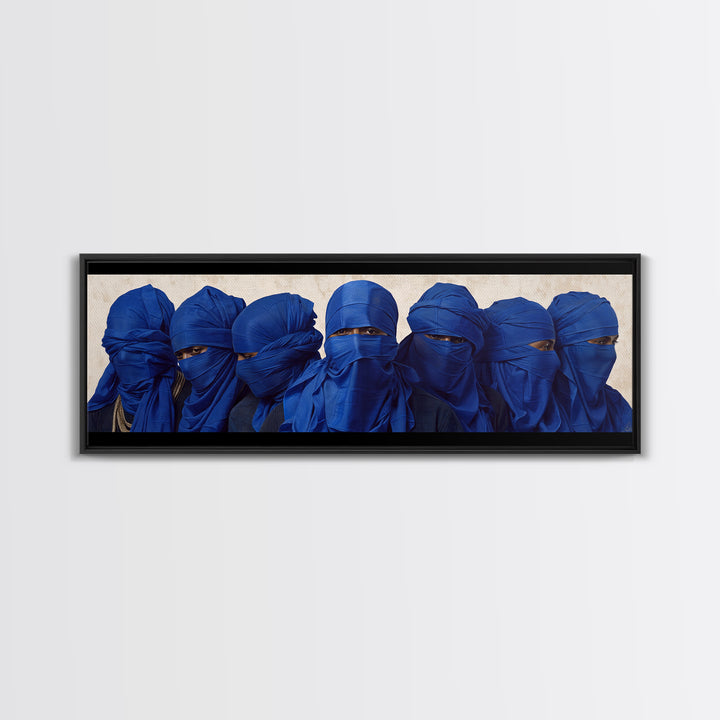 Blue Veiled Tuareg Men Portrait Wall Art, African Culture Art Print, Sahara Tribe Decor, Modern Afrocentric Canvas Print