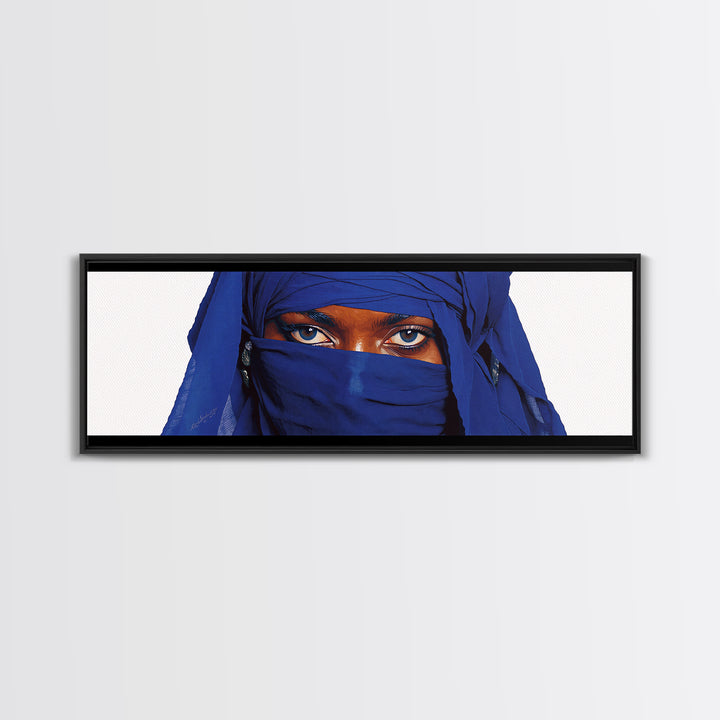 Blue Veiled Woman Eyes Portrait Wall Art, African Woman Art Print, Elegant Black Beauty Decor, Tuareg Canvas Print Gift For Her