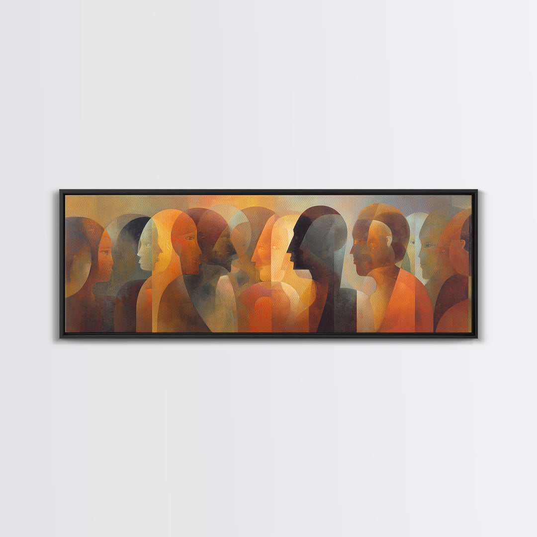 Layered African Dialogue Wall Art, Modern Afrocentric Abstract Faces, Black Culture Decor, Earth Tone Panoramic Print For Living Room